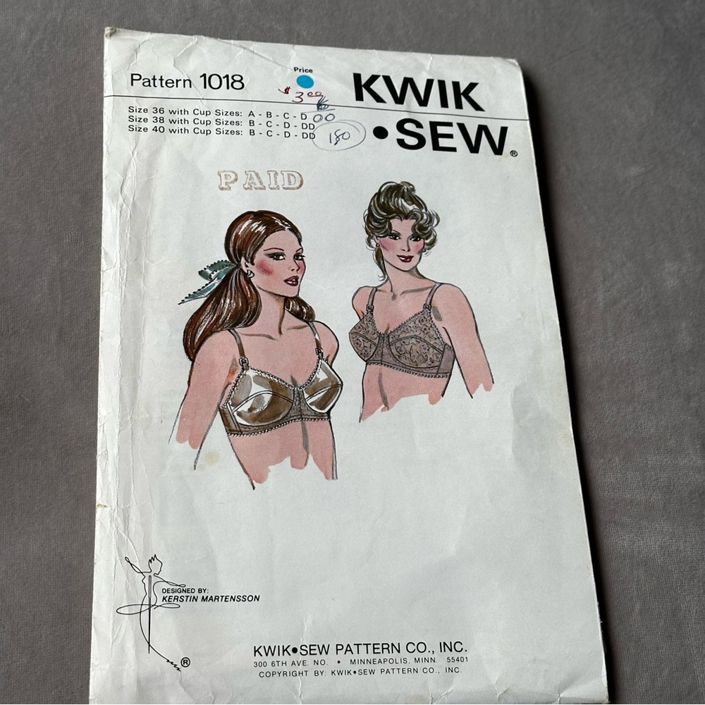 Vintage KWIK SEW Pattern 1018 Bra Uncut